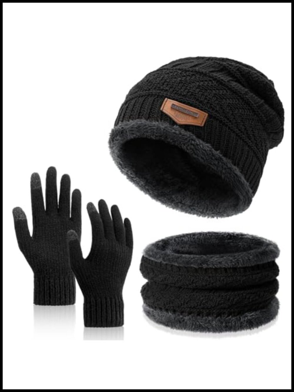 Fleece Lined Beanie Scarf Gloves Set for Women Men Winter Warm